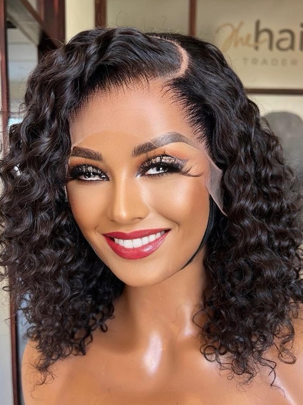 Short Deep Wave Lace Front Wig - Natural Black